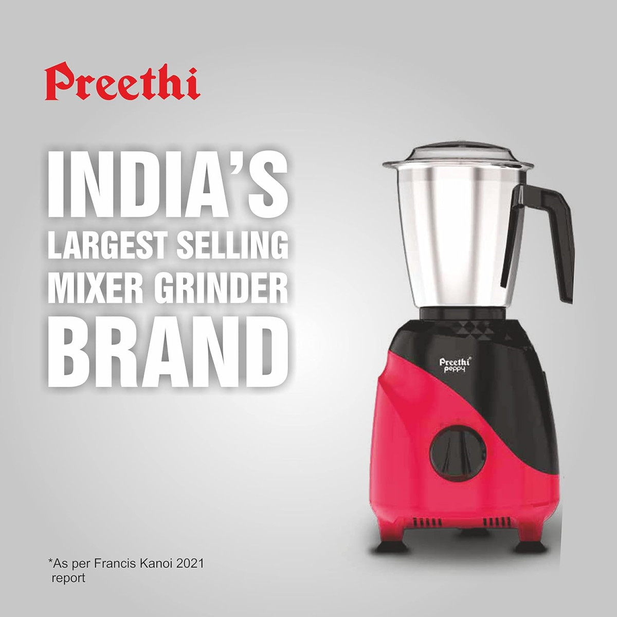 Preethi Peppy MG-245 mixer grinder 750 watt Black  Red 3 jars Vega W5 Motor with 5yr Warranty  Lifelong Free Service