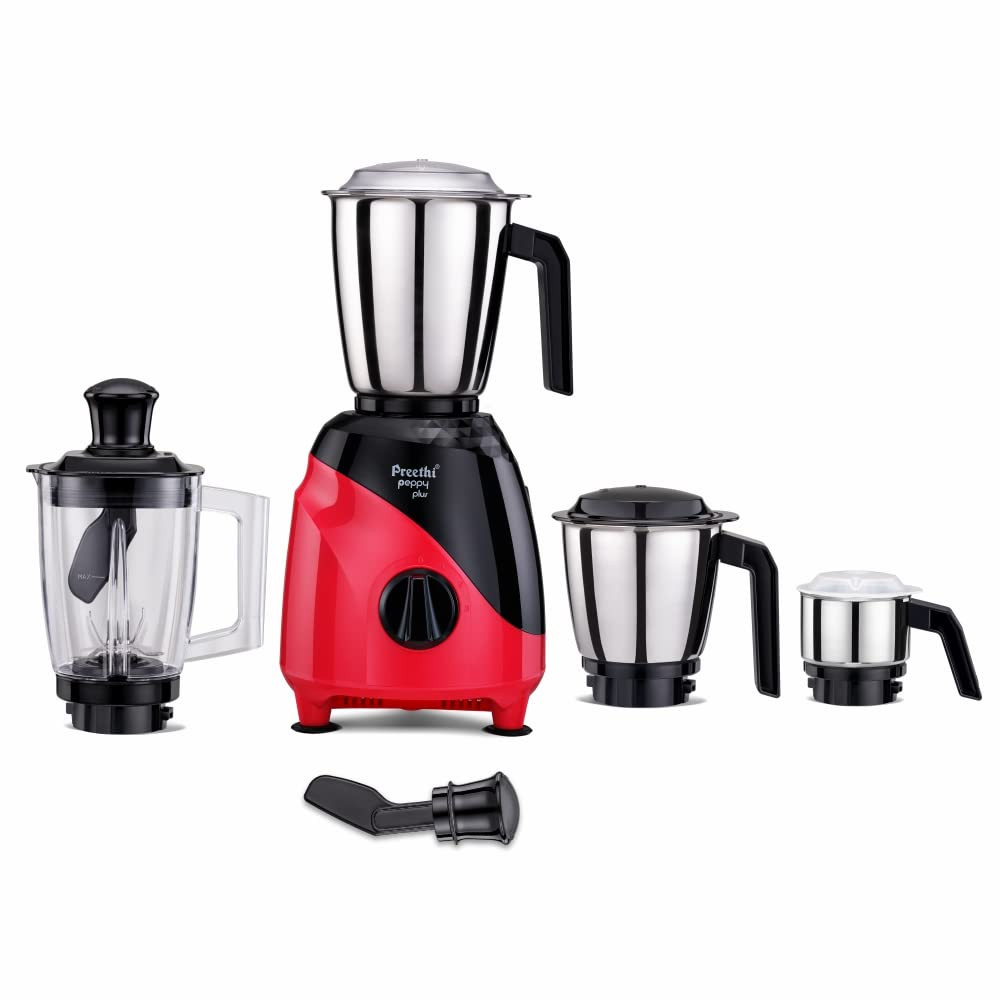 Preethi Peppy Plus MG-246 Mixer Grinder 750 watt Red-Black 4 Jars - Super Food Jar with Texture Builder  3D Airflow Technology Vega W5 Motor with 5yr Warranty  Lifelong Free Service Standard