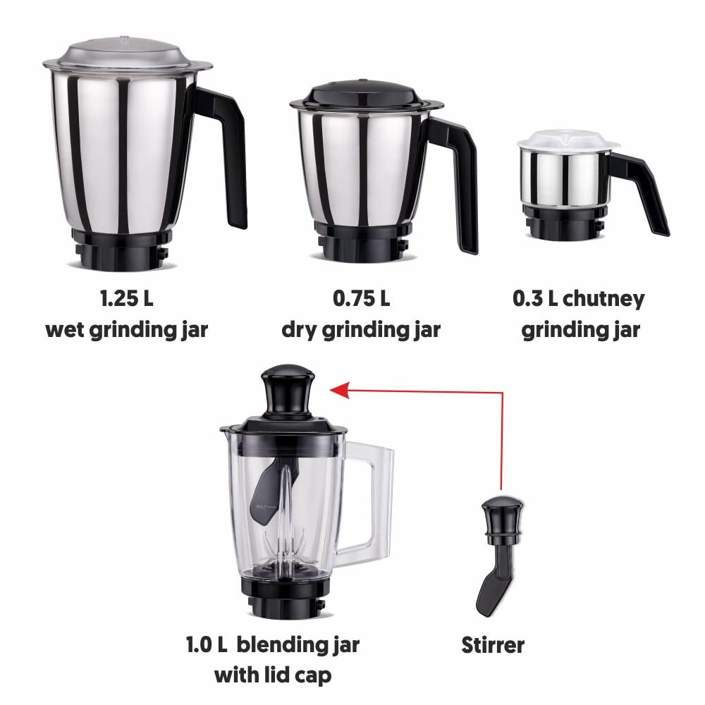 Preethi Peppy Plus MG-246 Mixer Grinder 750 watt Red-Black 4 Jars - Super Food Jar with Texture Builder  3D Airflow Technology Vega W5 Motor with 5yr Warranty  Lifelong Free Service Standard