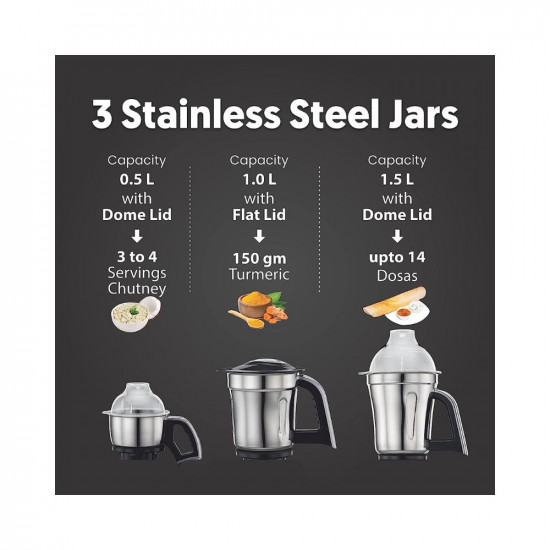 Preethi Steel Supreme MG-208 mixer grinder 750 watt Silver Black