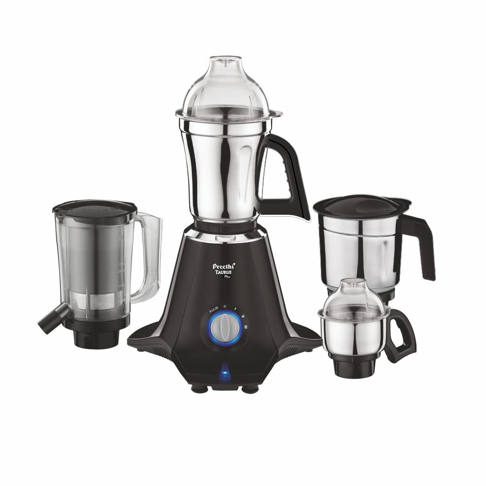 Preethi Taurus Plus MG-257 Mixer Grinder 1000 Watt BlueBlack 4 Jars - Super Extractor Juicer Jar 2 Yr Product Guarantee  Lifelong Free ServiceMetal