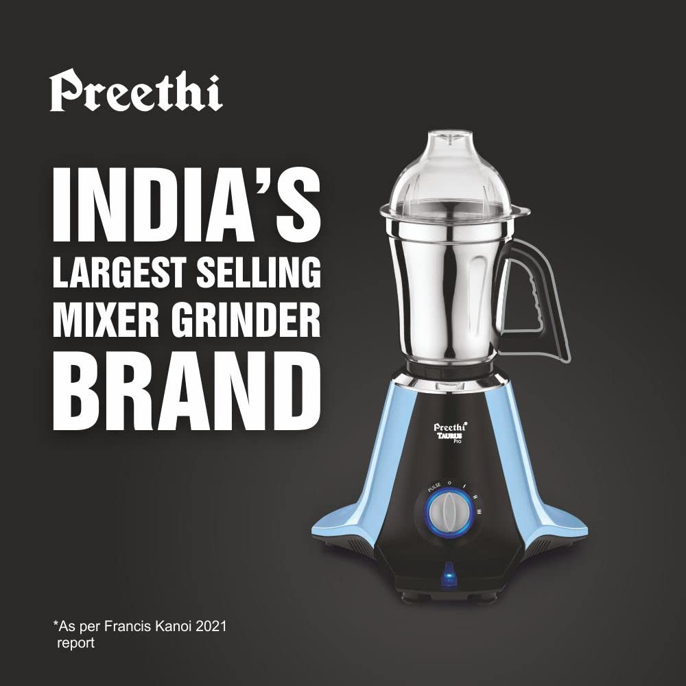 Preethi Taurus Pro MG-259 mixer grinder 1000 watt Blue-Black 3 jars 2yr Guarantee  Lifelong Free Service