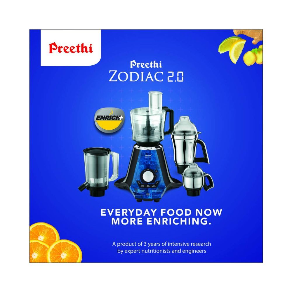 Preethi Zodiac 2.0 MG235 mixer grinder, 750 watt with 4 jars includes 3 In 1 insta fresh juicer Jar