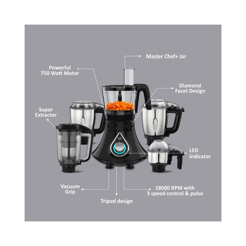 Preethi Zodiac Cosmo MG236 Mixer Grinder 750 watt with 5 Jars Includes Super Extractor juicer Jar
