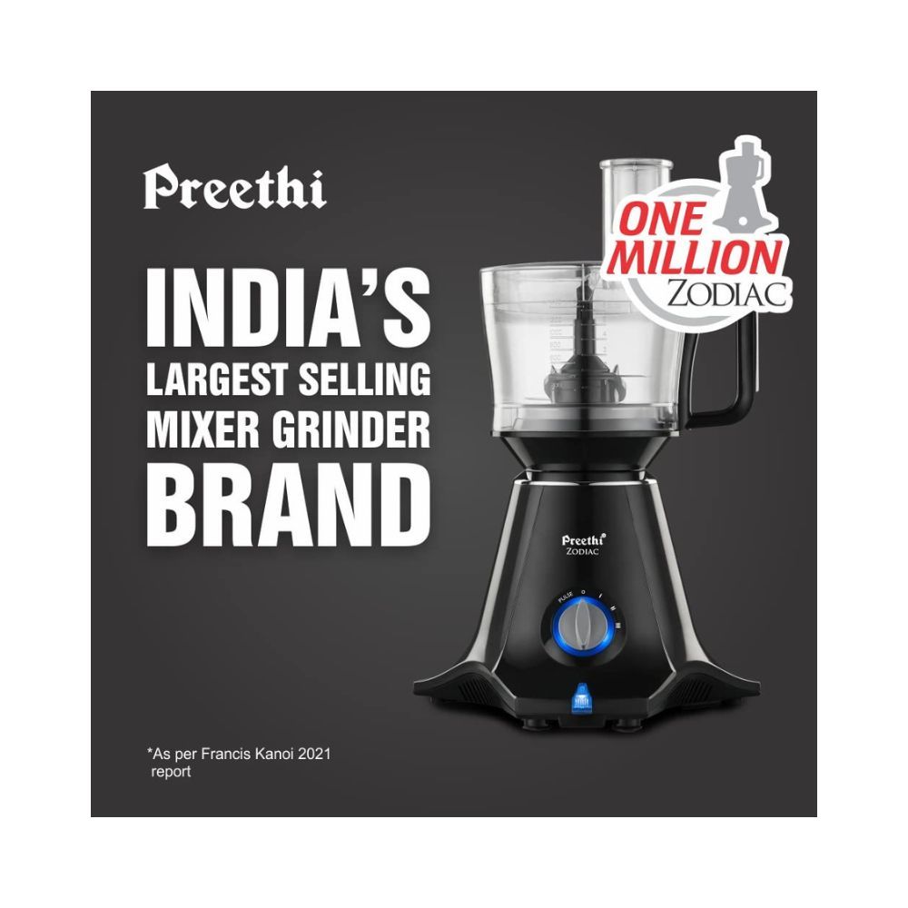Preethi Zodiac MG-218 mixer grinder, 750 watt, Black/Light Grey, 5 jars - 3 In 1 insta fresh juicer Jar