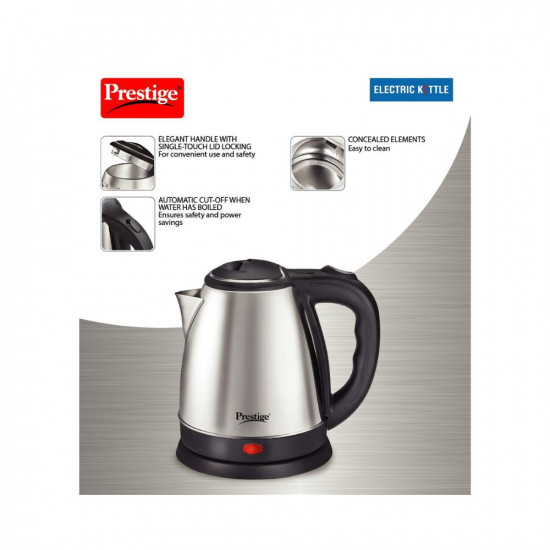Prestige 15 Litres Electric Kettle PKOSS 151500W  Silver - Black Automatic Cut-off  Stainless Steel  Rotatable Base  Power Indicator  Single-Touch Lid Locking