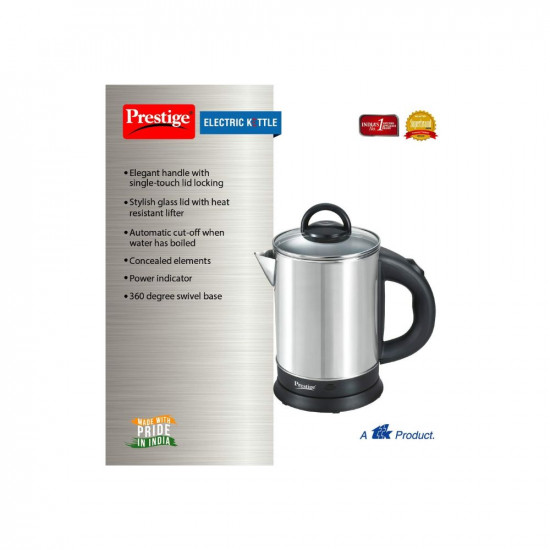 Prestige 17 Litres Electric KettlePKGSS 171500W Silver and Black  17 Litres  Stainless Steel Automatic Cut-off  Wide Mouth  Power Indicator  Single-Touch Lid Locking