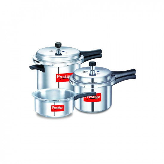 Prestige 2L3L5 Litres Popular Max outer lid Aluminium combo Pressure Cooker with 2 lids Gas  Induction compatiblePressure Indicator  Gasket-release system