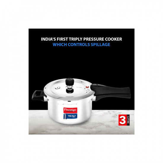 Prestige 3 Litres Svachh Triply Induction Base Outer Lid Pressure Cooker |Silver | Deep Lid Spillage Control | Even heat distribution|5 years warranty