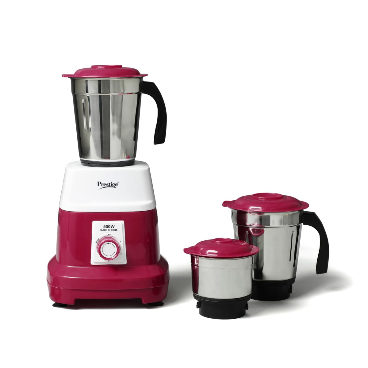 Prestige 500 Watts Orion Mixer Grinder with 3 Stainless Steel Jars 2 years warranty Red  White