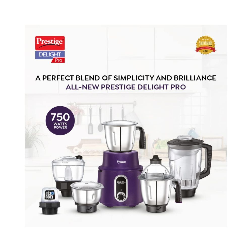 Prestige Delight Pro Mixer Grinder 750 W 6 Jars 1500 ml 1000 ml 1500 ml 450 ml Purple