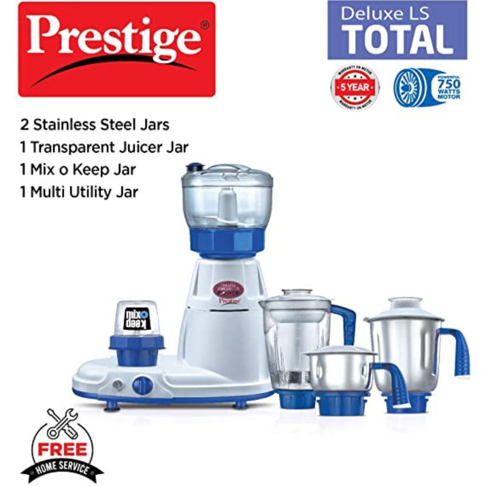 Prestige Delux Total Ls 41336 750 W Mixer Grinder 5 Jars White Blue