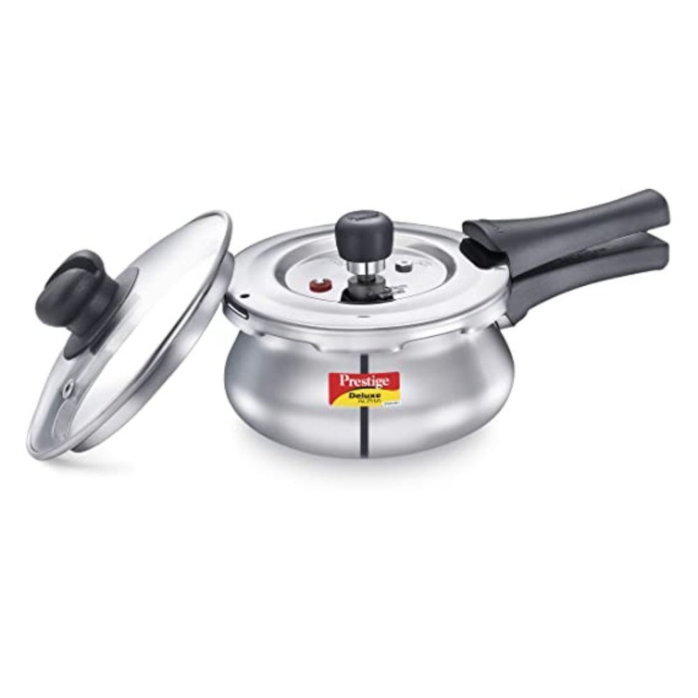 Prestige Deluxe Alpha Svachh Stainless Steel Outer Lid Pressure Cooker 15L with Glass Lid With Deep Lid For Spillage Control