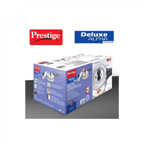 Prestige Deluxe Alpha Svachh Stainless Steel Outer Lid Pressure Cooker 15L with Glass Lid With Deep Lid For Spillage Control