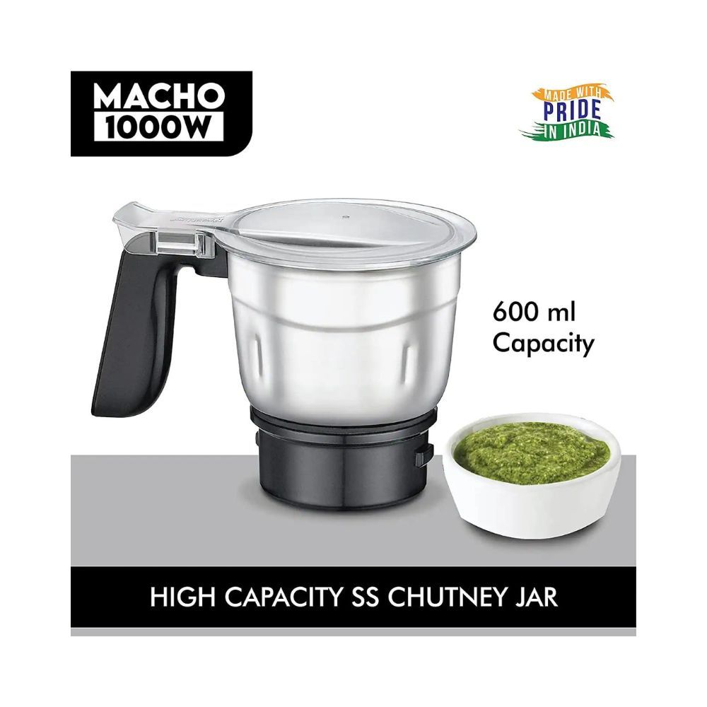 Prestige Macho Mixer Grinder 1000 watts with 3 Stainless Steel Jar and 1 juicer Jar Black Colour Medium