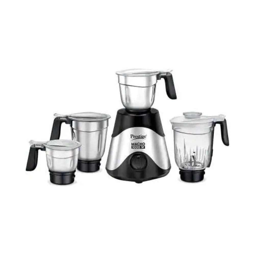 Prestige Macho Mixer Grinder 1000 watts with 3 Stainless Steel Jar and 1 juicer Jar Black Colour Medium