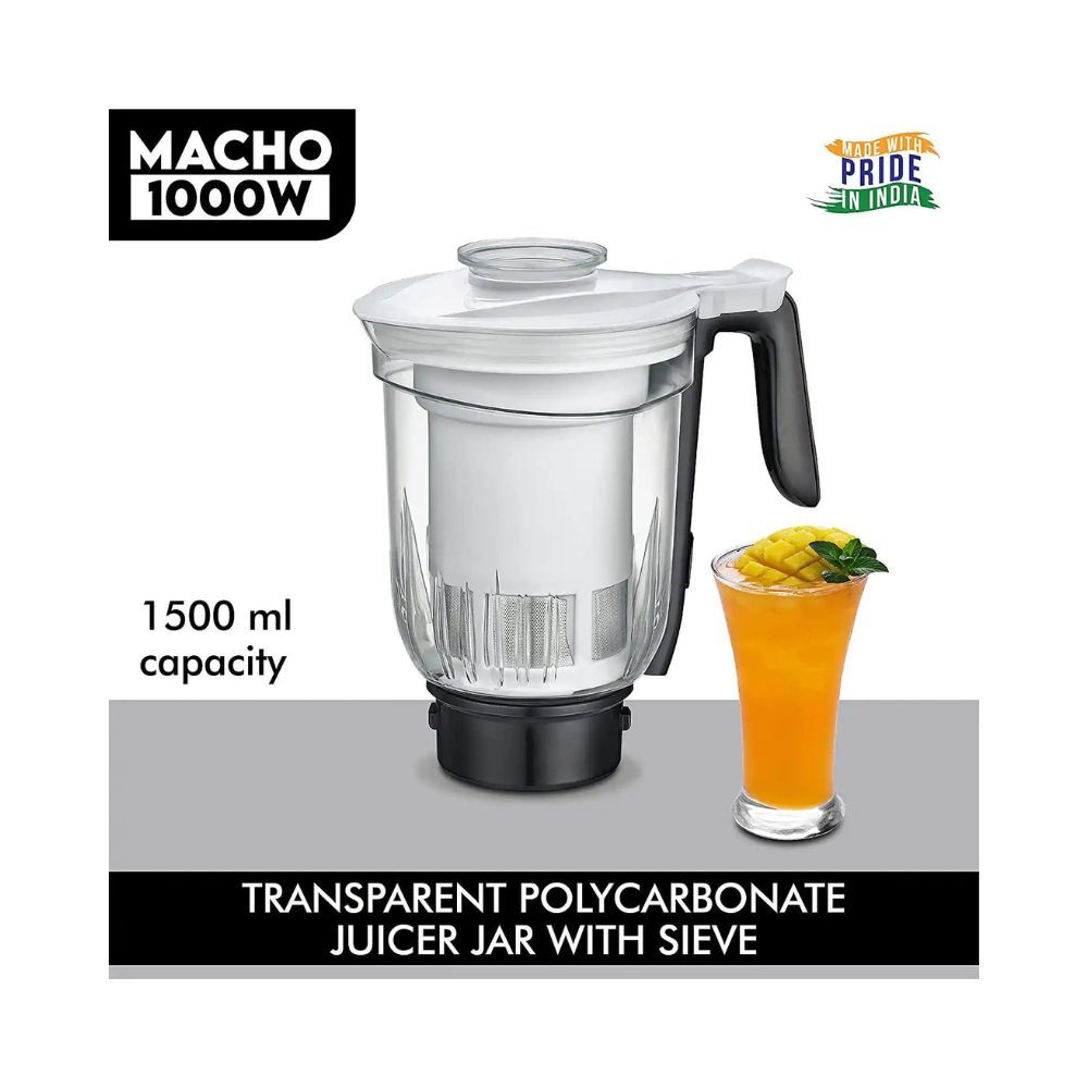 Prestige Macho Mixer Grinder 1000 watts with 3 Stainless Steel Jar and 1 juicer Jar Black Colour Medium