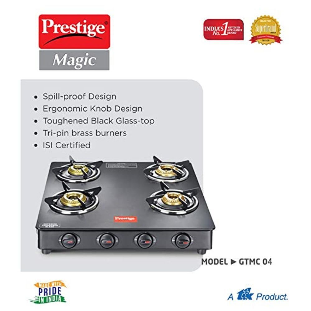 Prestige Magic GTMC 04 SQ Gas stove, Black, 4 Burners