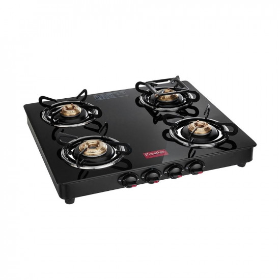 Prestige Marvel Glass Top 4 Burner Gas Stove Manual Ignition black