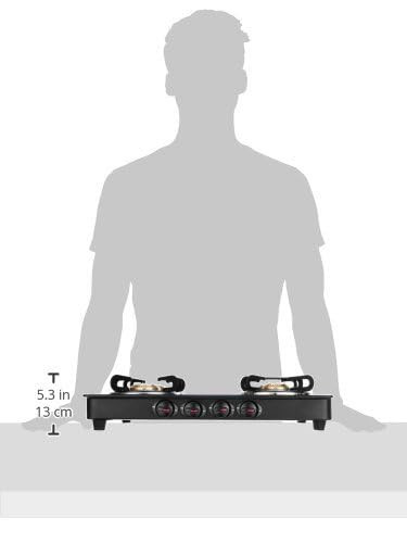 Prestige Marvel Glass Top 4 Burner Gas Stove Manual Ignition Tempered Glass Black