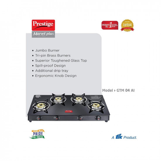 Prestige Marvel Plus Gas Stove GTM 04 - Black Manual 4 Burner