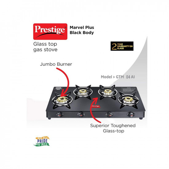 Prestige Marvel Plus Gas Stove GTM 04 - Black Manual 4 Burner