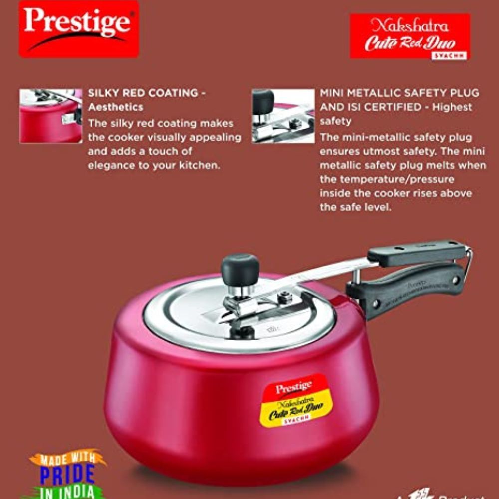 Prestige Nakshatra Cute Red Duo Svachh Aluminium Inner Lid Pressure Cooker 30 Litre Powder Coated Medium 10765Visit the Prestige Store