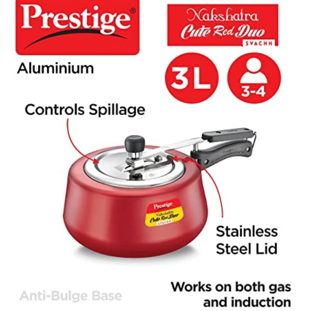 Prestige Nakshatra Cute Red Duo Svachh Aluminium Inner Lid Pressure Cooker 30 Litre Powder Coated Medium 10765Visit the Prestige Store