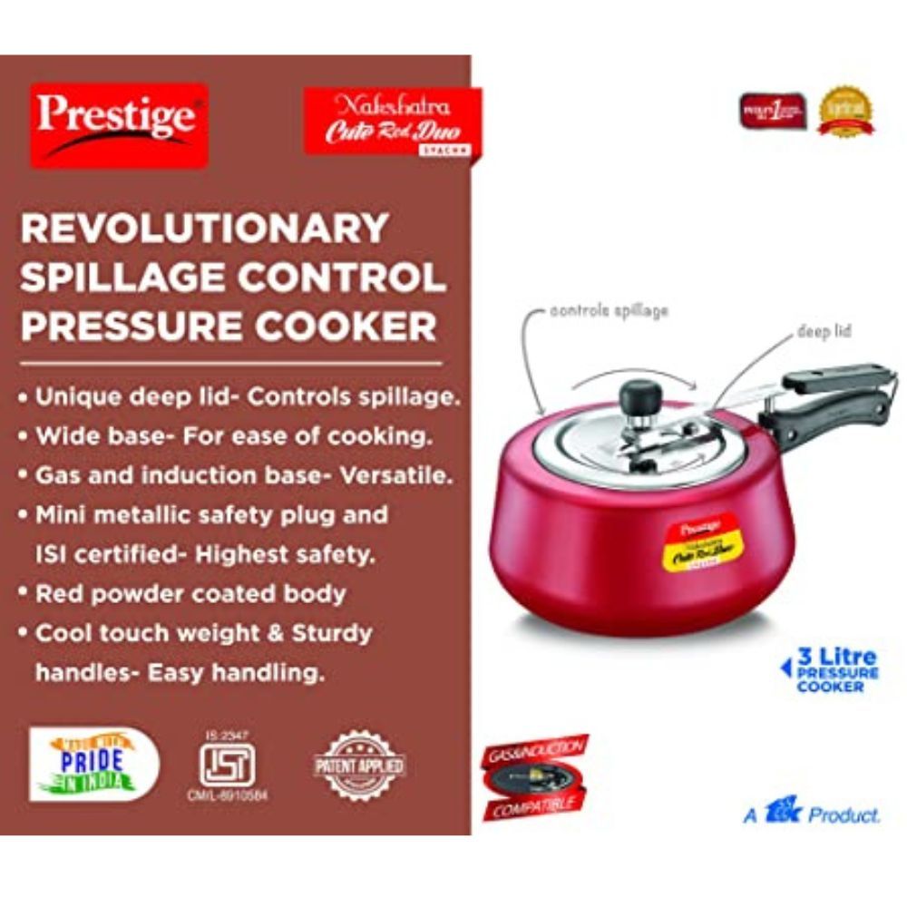 Prestige Nakshatra Cute Red Duo Svachh Aluminium Inner Lid Pressure Cooker 30 Litre Powder Coated Medium 10765Visit the Prestige Store