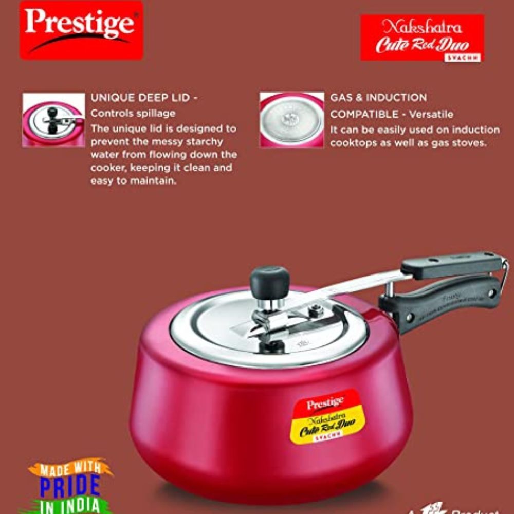 Prestige Nakshatra Cute Red Duo Svachh Aluminium Inner Lid Pressure Cooker 3.0 Litre (Powder Coated), Medium (10765)
Visit the Prestige Store