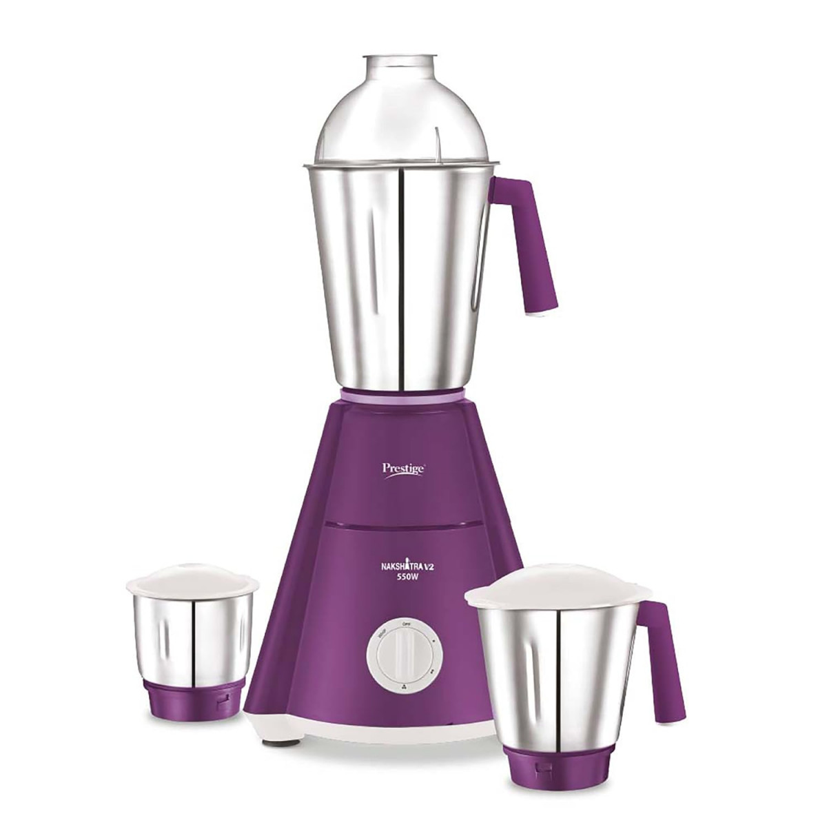 Prestige Nakshatra V2 550W Mixer Grinder with 3 Stainless Steel JarsPurple Dome Lid Aluminium Jar Base