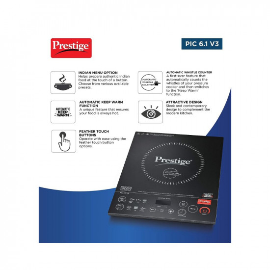 Prestige PIC 61 V3 2200 Watts Indian Menu Options Induction Cooktop Black