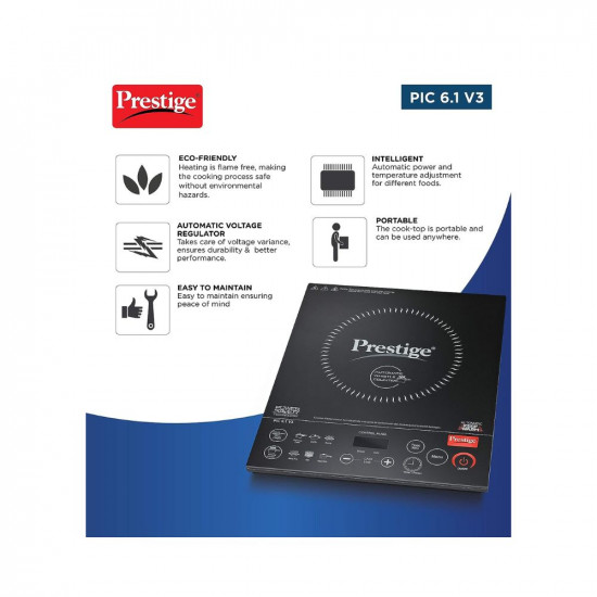 Prestige PIC 61 V3 2200 Watts Indian Menu Options Induction Cooktop Black
