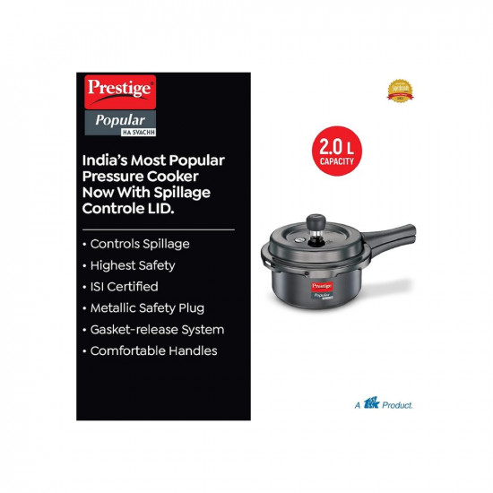 Prestige Popular Svachh Hard Anodised Pressure Cooker20 L Black Deep Lid-Controls Spillage