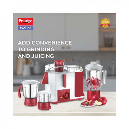 Prestige Stainless Steel Platina Jmg 550-Watt Juicer Mixer Grinder WhiteRedPack of 1 550 Watt