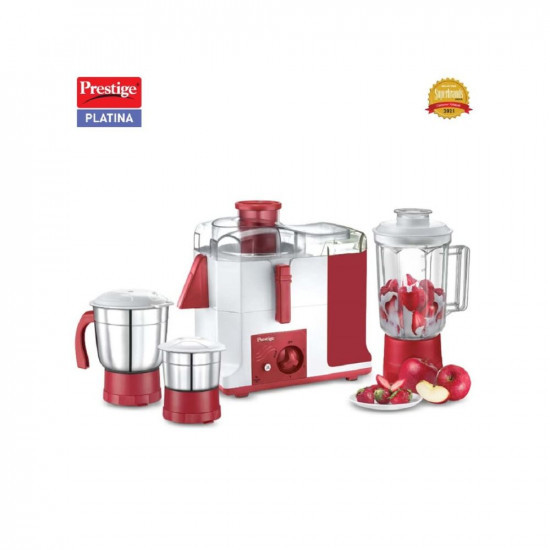 Prestige Stainless Steel Platina Jmg 550-Watt Juicer Mixer Grinder WhiteRedPack of 1 550 Watt