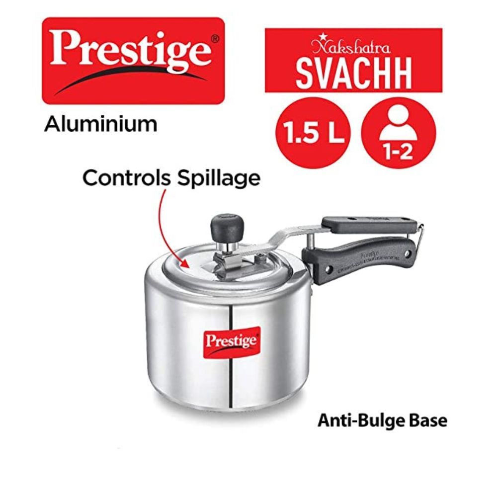 Prestige Svachh 10738 15 L Straight Wall Aluminium Inner Lid Pressure Cooker with Deep Lid for Spillage Control - Silver