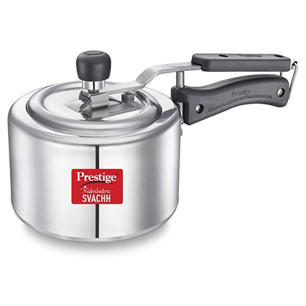 Prestige Svachh, 10738, 1.5 L, Straight Wall Aluminium Inner Lid Pressure Cooker, with Deep Lid for Spillage Control - Silver
