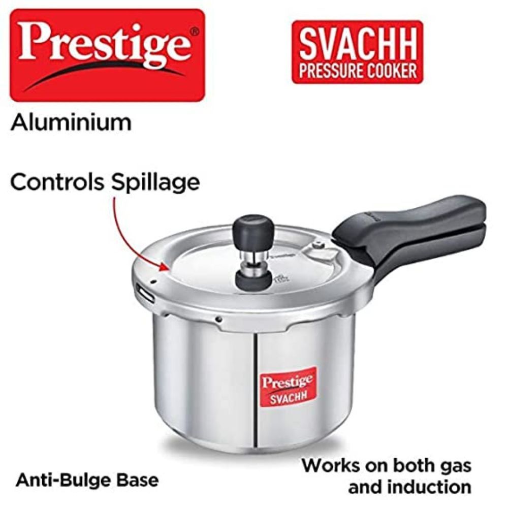 Prestige Svachh Aluminium 235 Litre Combo Outer Lid Cooker with Induction Base Silver