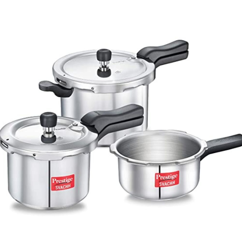 Prestige Svachh Aluminium 235 Litre Combo Outer Lid Cooker with Induction Base Silver
