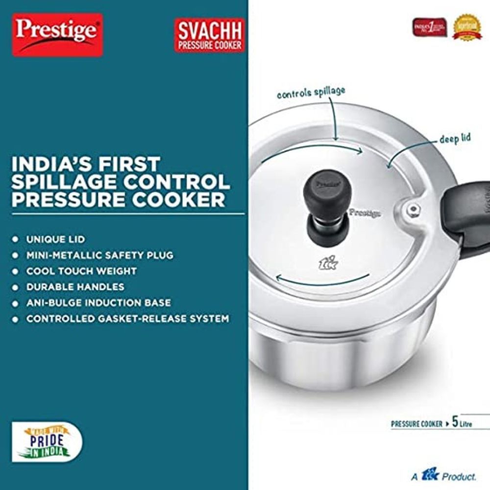 Prestige Svachh Aluminium 235 Litre Combo Outer Lid Cooker with Induction Base Silver