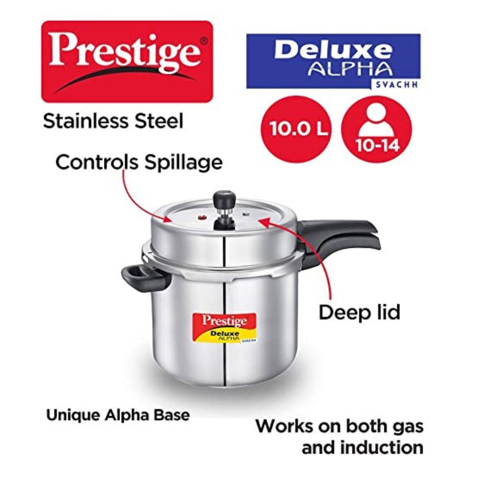Prestige Svachh Deluxe Alpha 10 Litre Stainless Steel Outer Lid Pressure Cooker