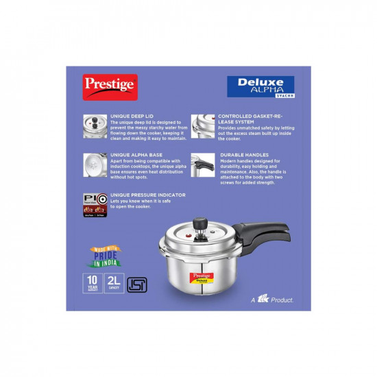 Prestige Svachh Deluxe Alpha 20 Litre Stainless Steel Outer Lid Pressure Cookers Silver 2 Liter