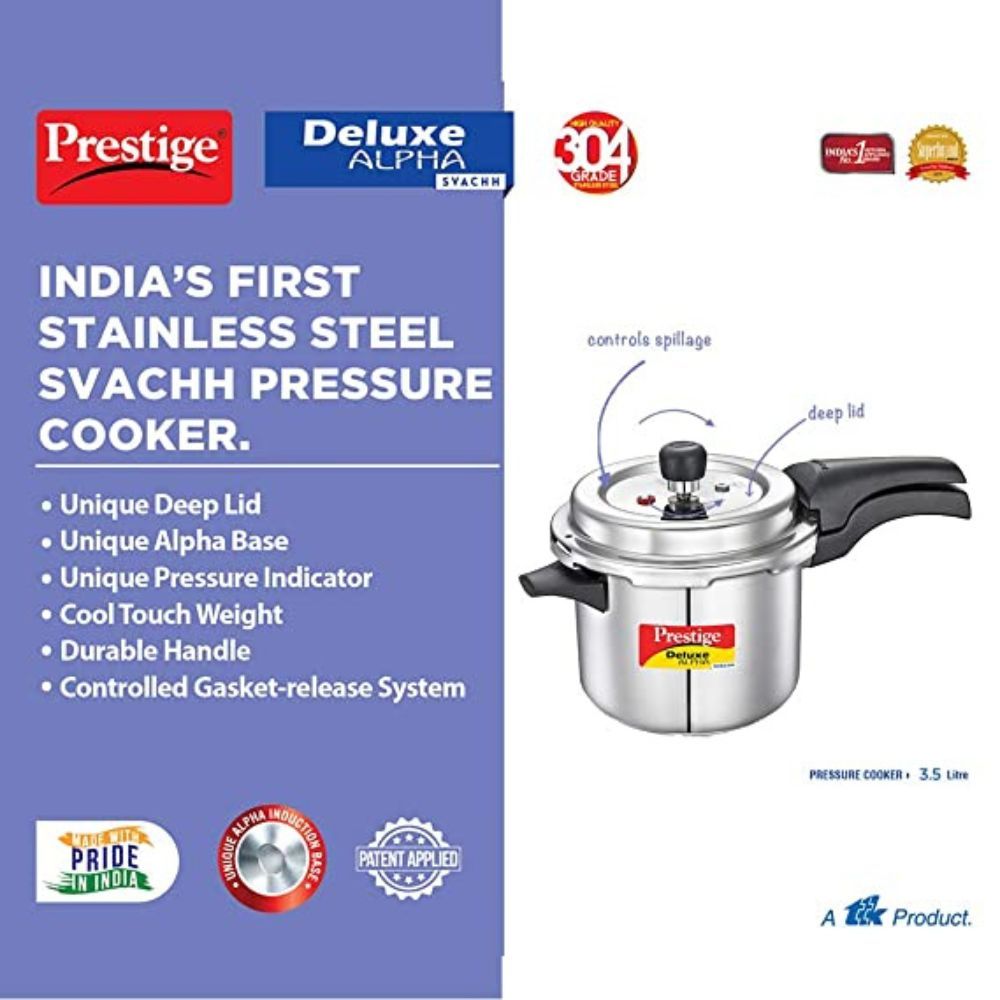 Prestige Svachh Deluxe Alpha 3.5 Litre Stainless Steel Outer Lid Pressure Cooker