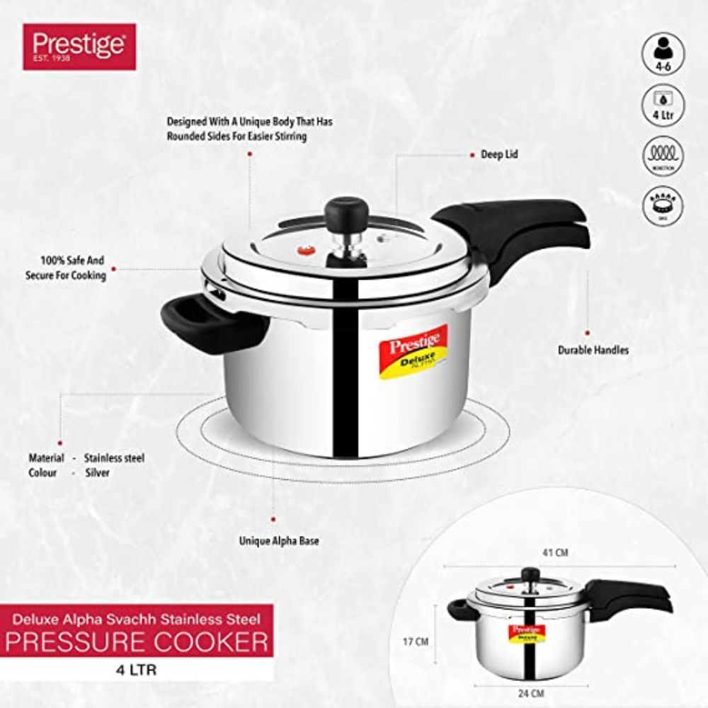 Prestige Svachh Deluxe Alpha 4 Litre Stainless Steel Outer Lid Pressure Cooker
