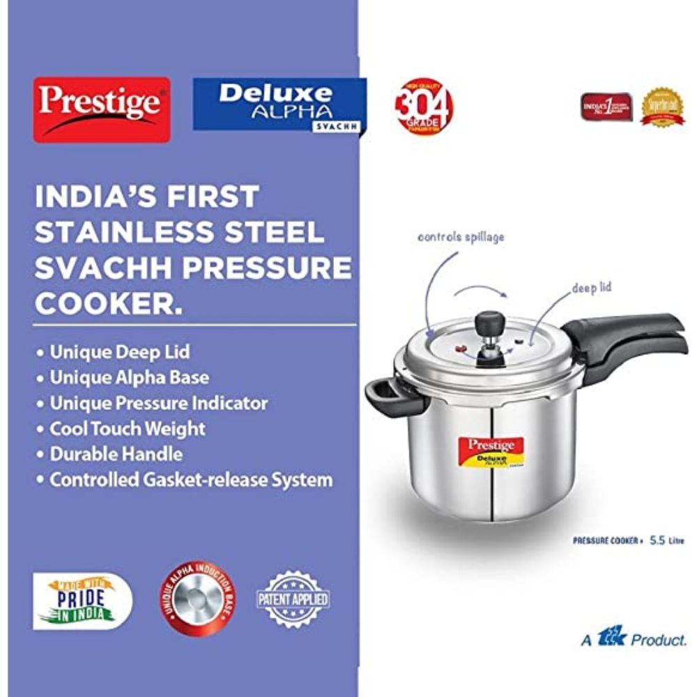 Prestige Svachh Deluxe Alpha 55 Litre Stainless Steel Outer Lid Pressure Cooker