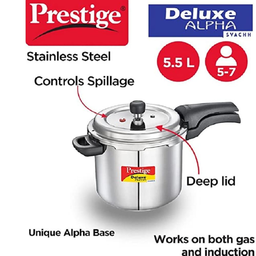 Prestige Svachh Deluxe Alpha 5.5 Litre Stainless Steel Outer Lid Pressure Cooker