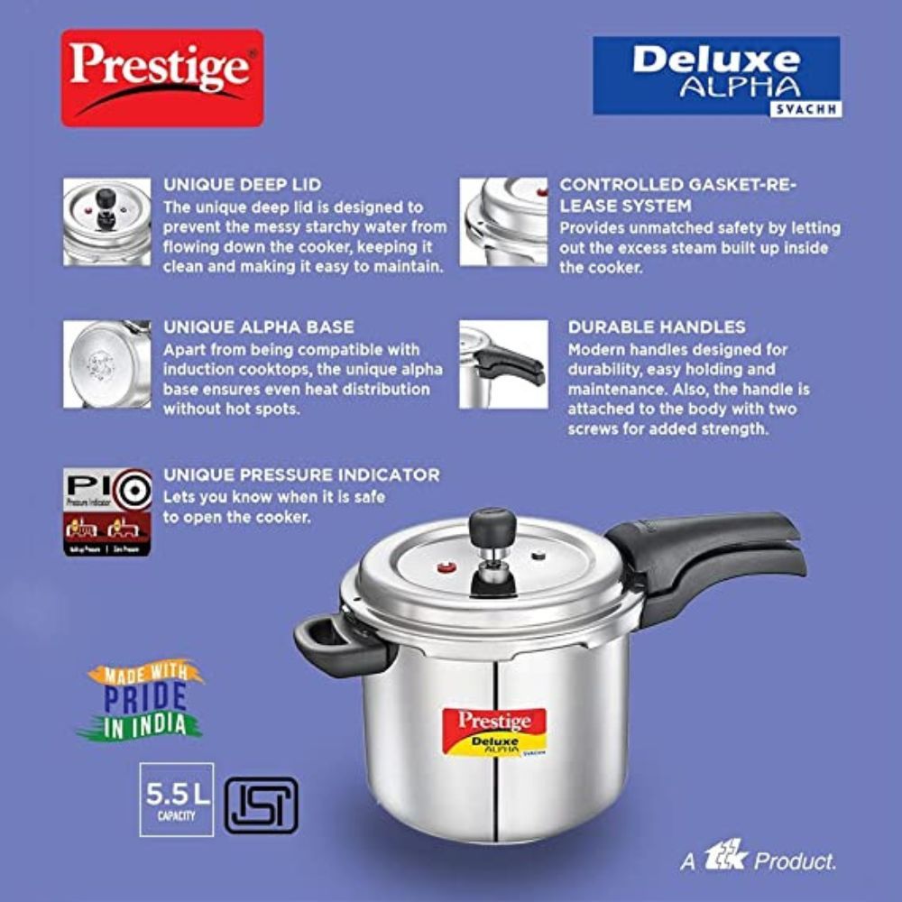 Prestige Svachh Deluxe Alpha 55 Litre Stainless Steel Outer Lid Pressure Cooker