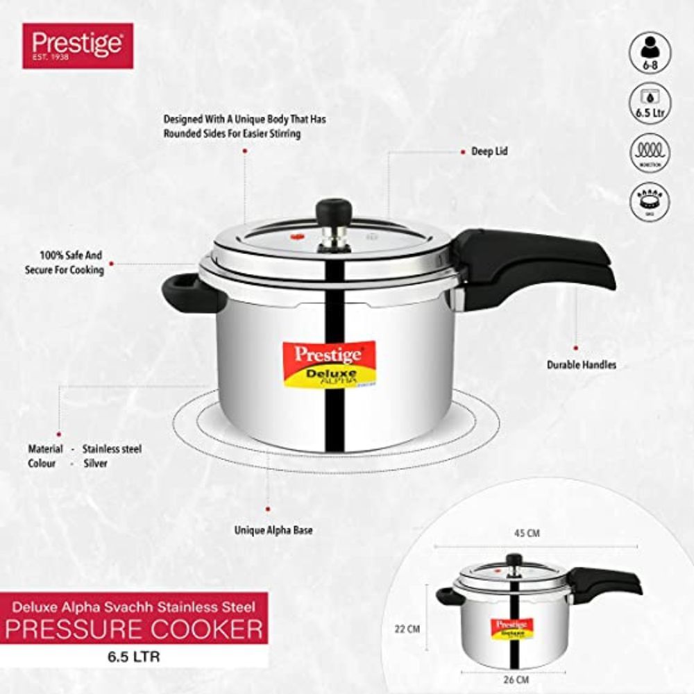 Prestige Svachh Deluxe Alpha 65 Litre Stainless Steel Outer Lid Pressure Cooker