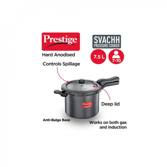 Prestige Svachh Hard Anodised Aluminium Outer Lid Pressure Cooker 75 Litre Black 75 Liter